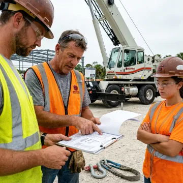 Crane crew planning an industrial lift