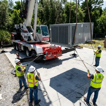 Heavy crane rigging equipment on a Florida job site