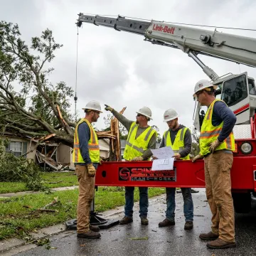 Crane operator planning a tree removal lift