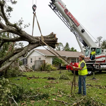 Crane removing a fallen tree in Melbourne