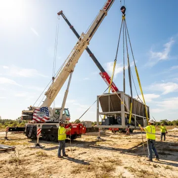 Crane lifting heavy equipment in Lakeland, Florida