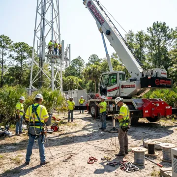 Crane rigging a cell tower in Florida