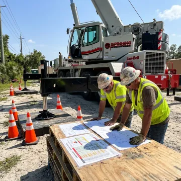 Crane crew planning a heavy lift