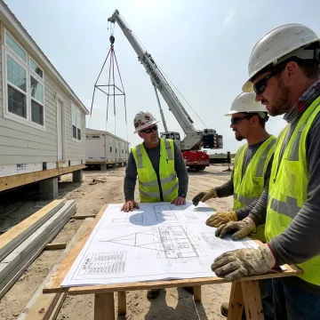 Crane crew planning a modular building lift
