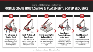 Five-step mobile crane hoist swing and structure placement sequence process flow