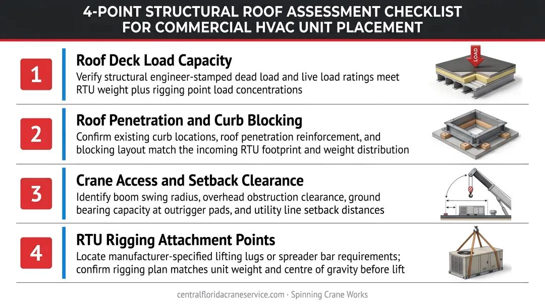 4-point structural roof assessment checklist for commercial HVAC unit placement