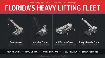 Sims Crane diverse fleet of all-terrain and crawler cranes on Florida job site