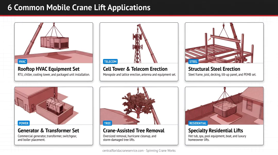 Six common mobile crane lift use cases for residential and commercial structures