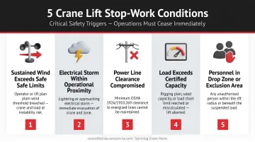 Five stop-work trigger conditions for critical crane lift operations safety
