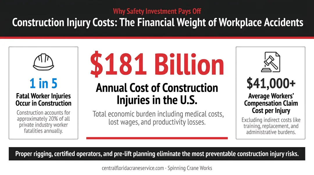 Construction injury cost statistics showing 181 billion annual losses and compensation claims