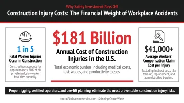 Construction injury cost statistics showing 181 billion annual losses and compensation claims