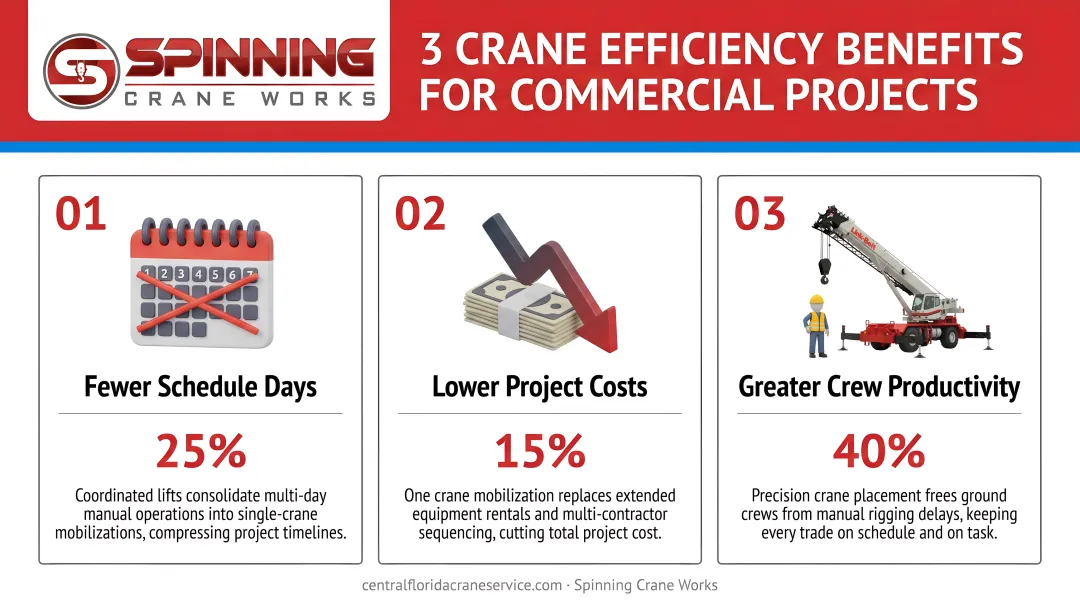 Three crane efficiency benefits reducing schedule days costs and crew productivity on commercial projects