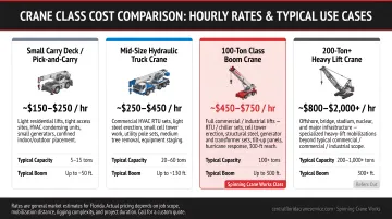 Four crane class cost comparison chart with hourly rates and use cases