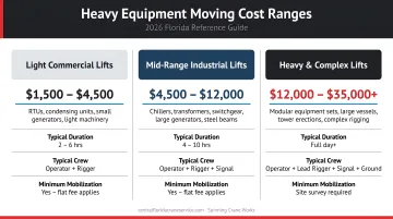 Three-tier heavy equipment moving cost ranges comparison infographic 2026