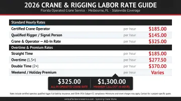 2026 rigging labor and crane rental hourly rate breakdown infographic