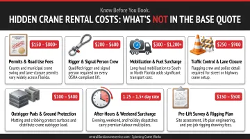 Hidden crane rental add-on costs breakdown including permits rigging crew and surcharges