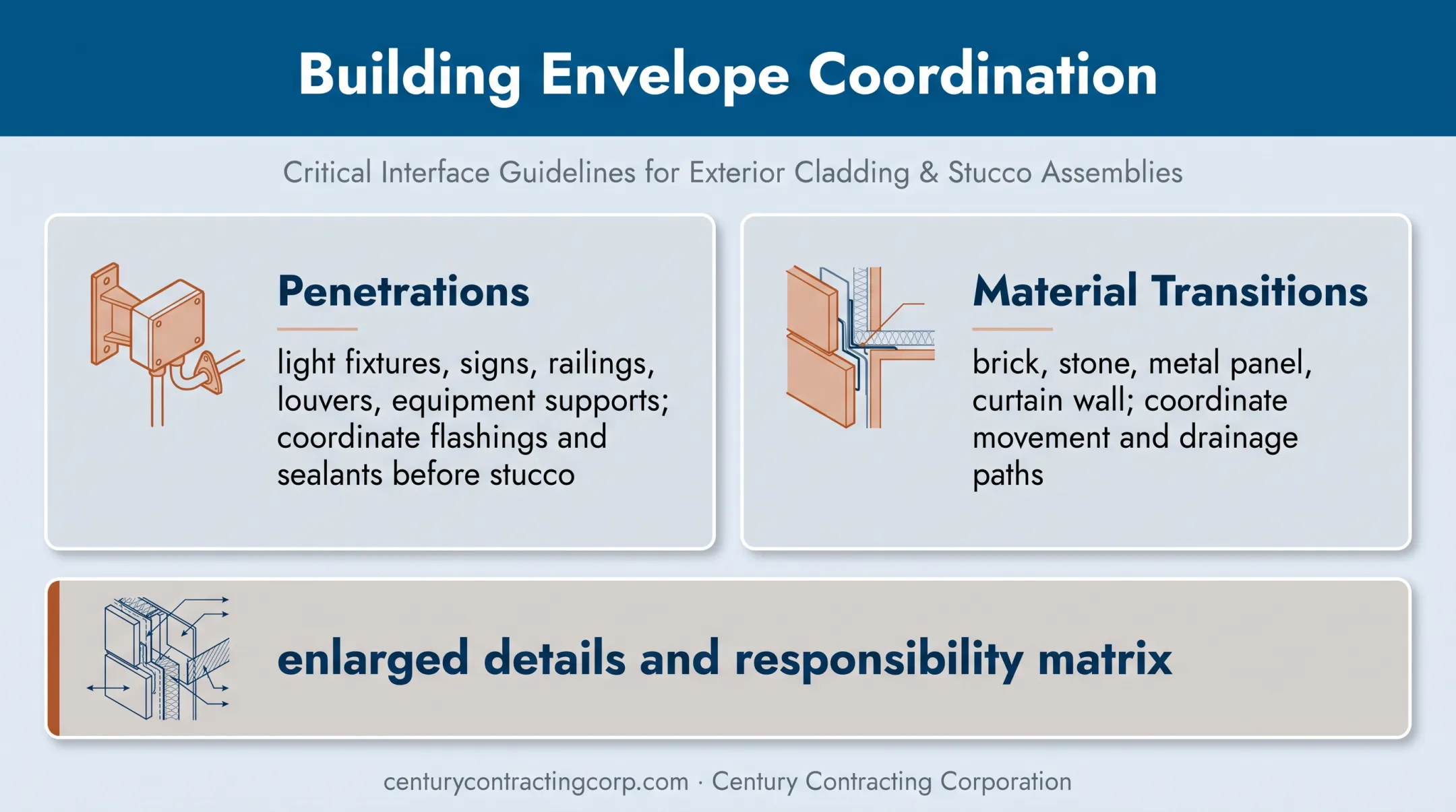 Stucco penetration and material transition coordination diagram