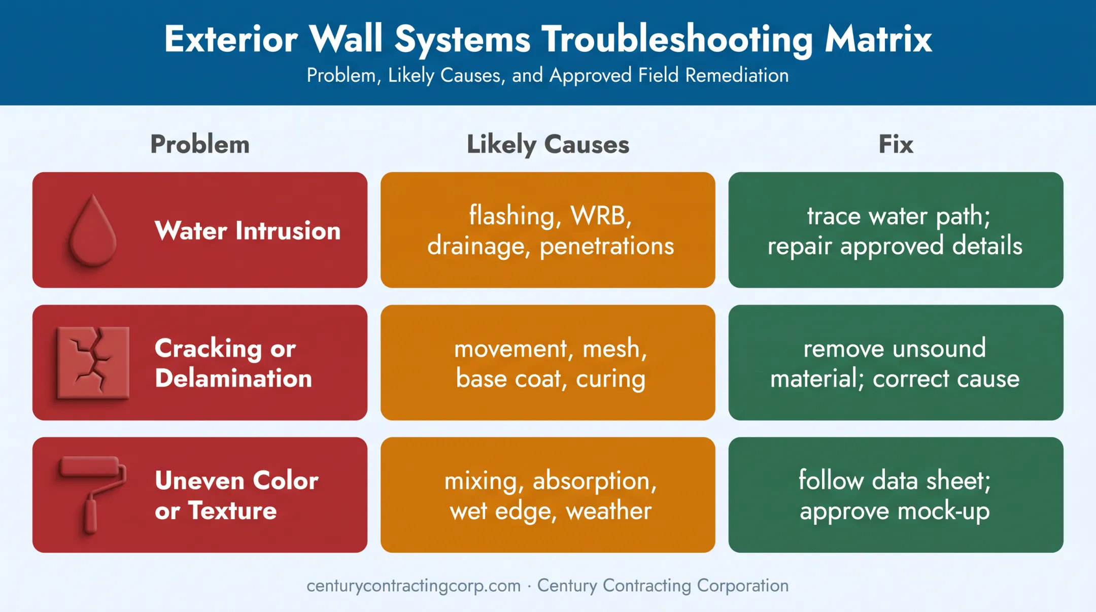EIFS installation problems causes and corrective fixes comparison