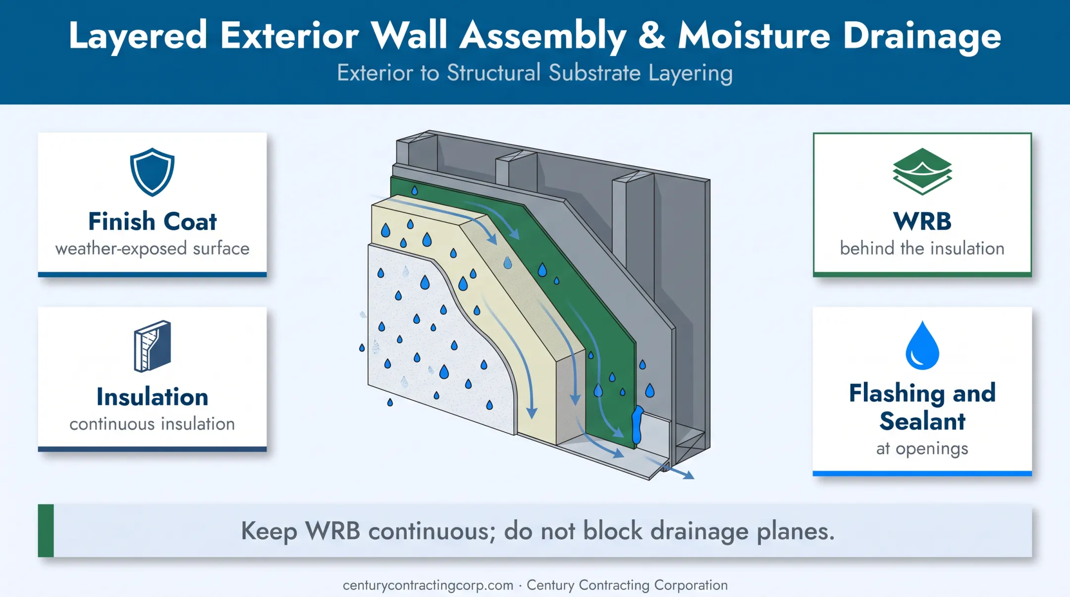 EIFS drainage plane moisture management assembly diagram