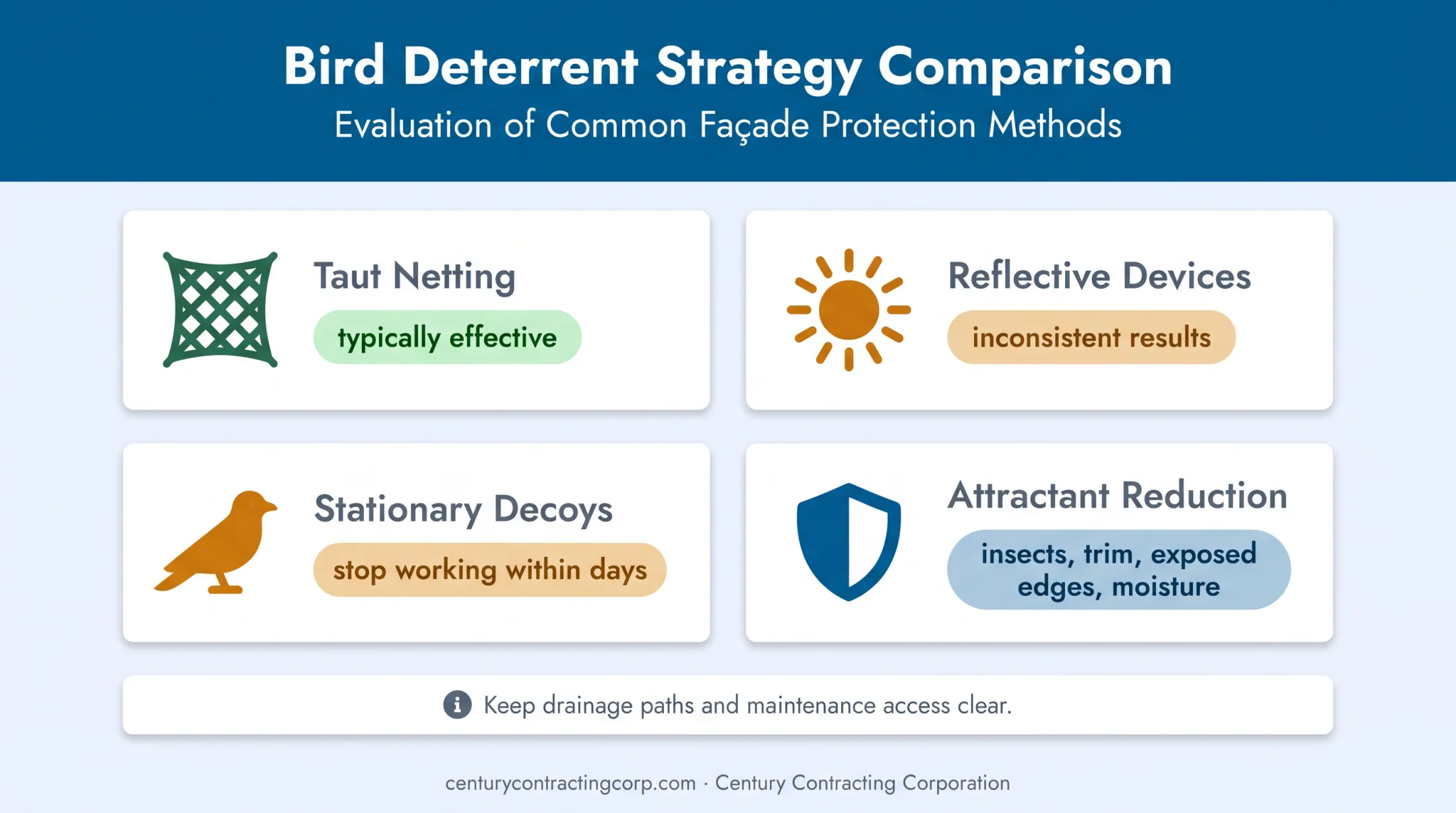 Woodpecker deterrence methods and EIFS attractant reduction comparison