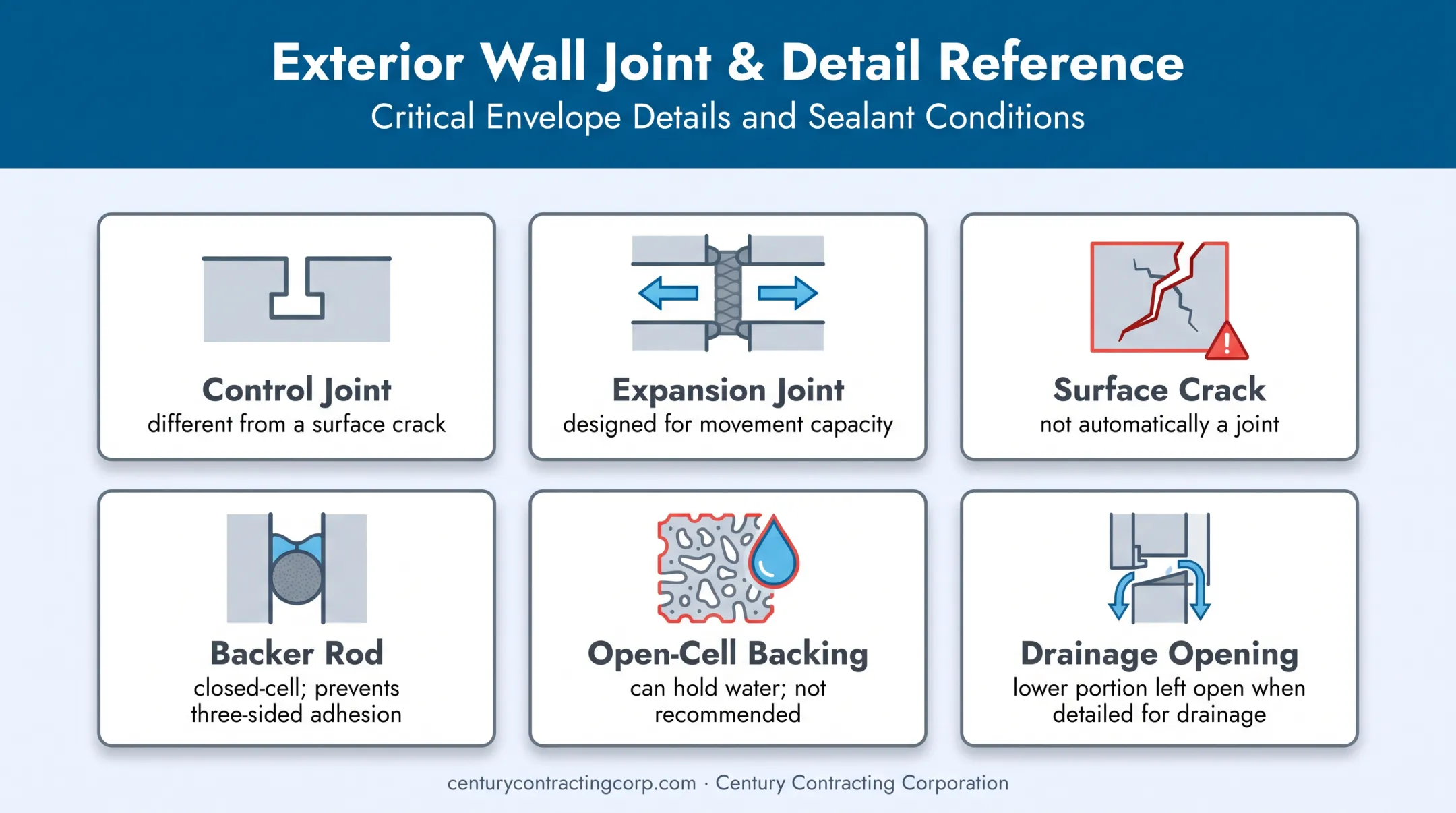 EIFS and stucco joint details, backing, cracks, and drainage openings