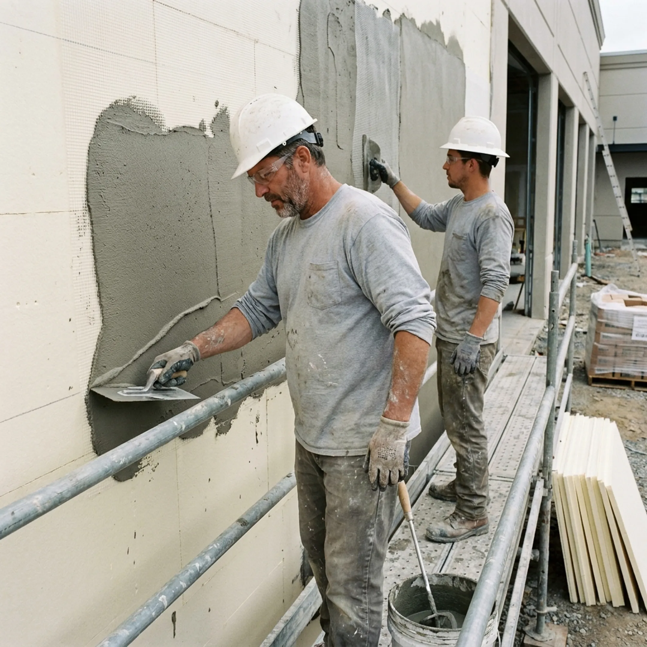 EIFS crew applying a finished wall system