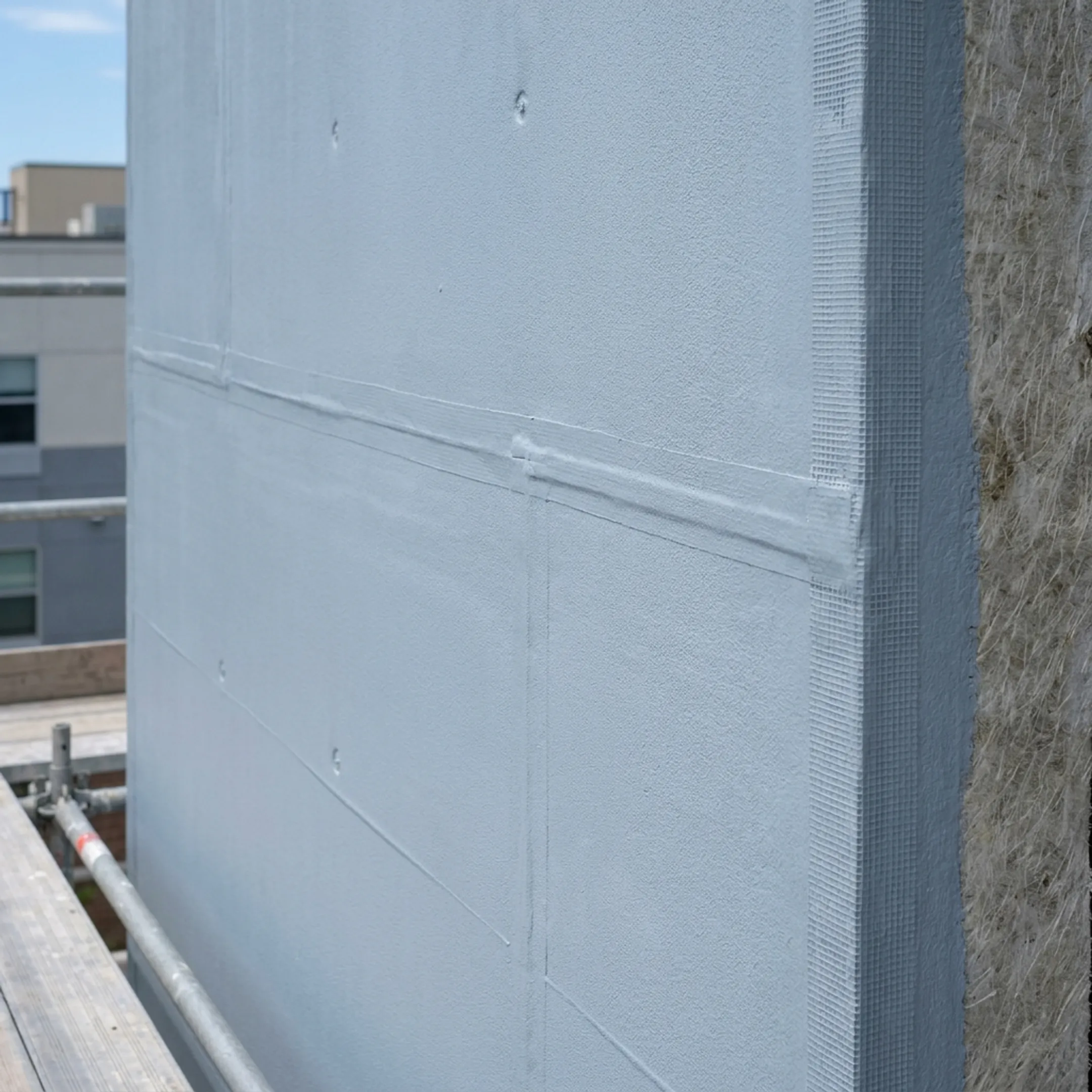 Installed air barrier protecting a commercial wall assembly