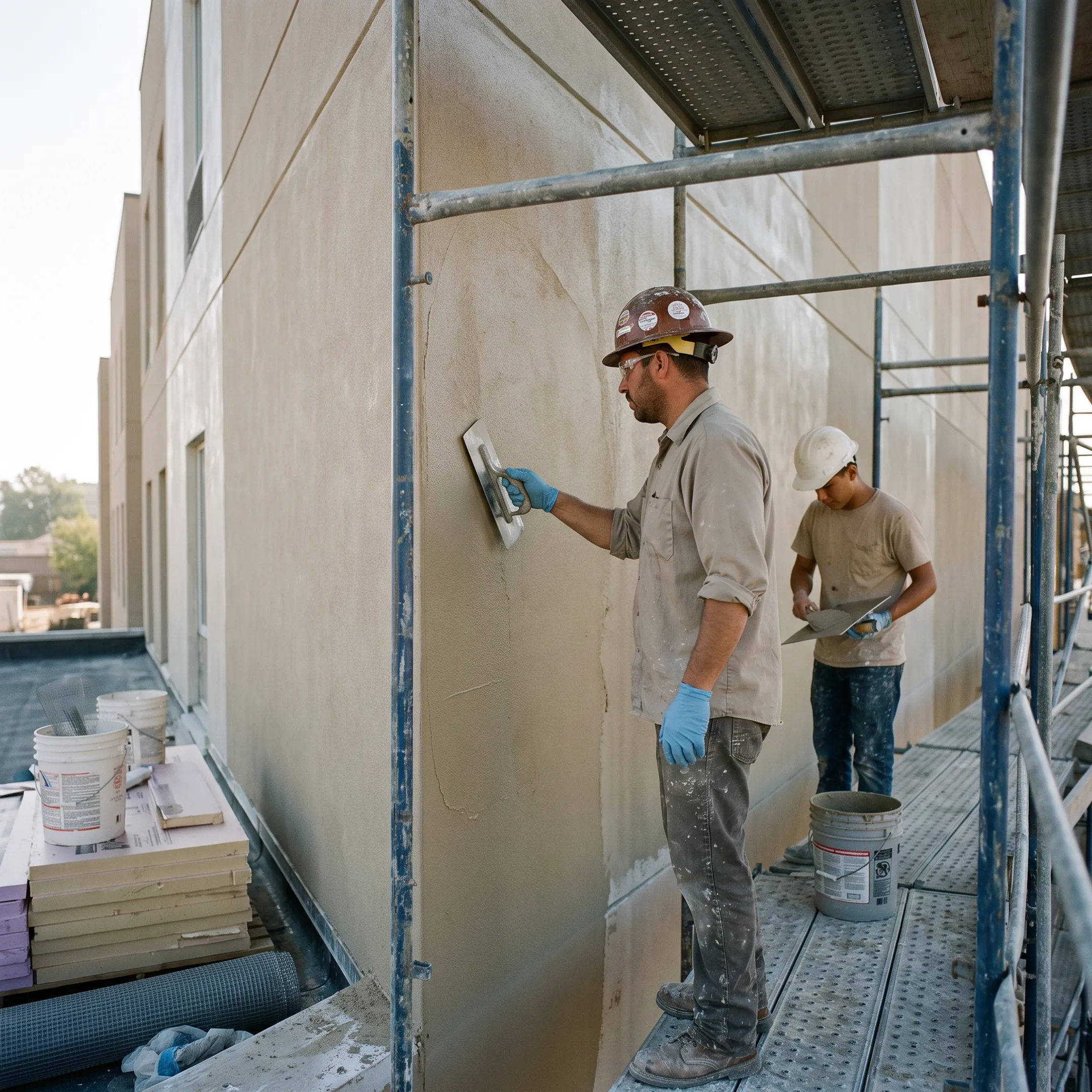 Commercial EIFS Installation with Smooth Finishes