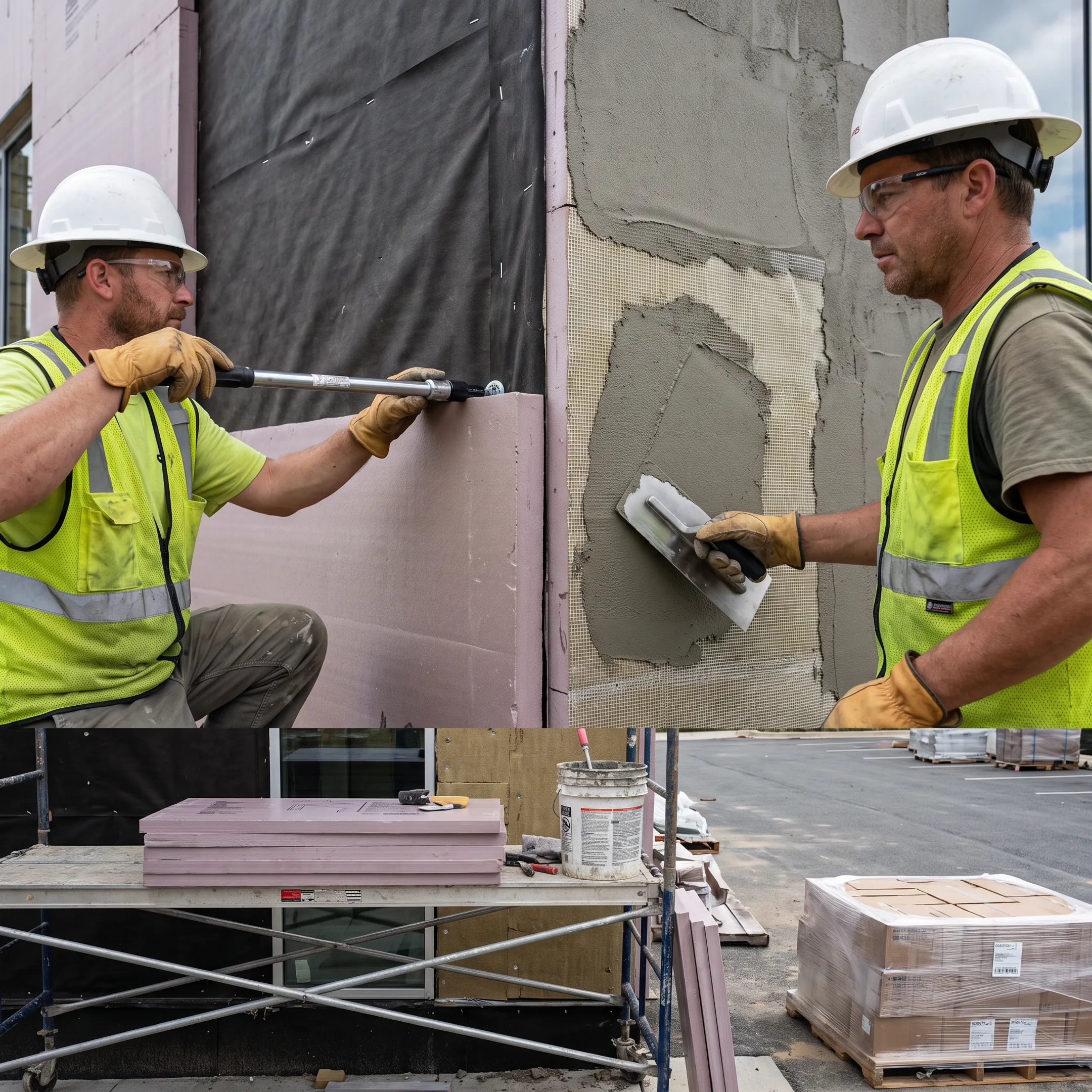 Commercial building exterior showing a professionally installed rainscreen wall assembly