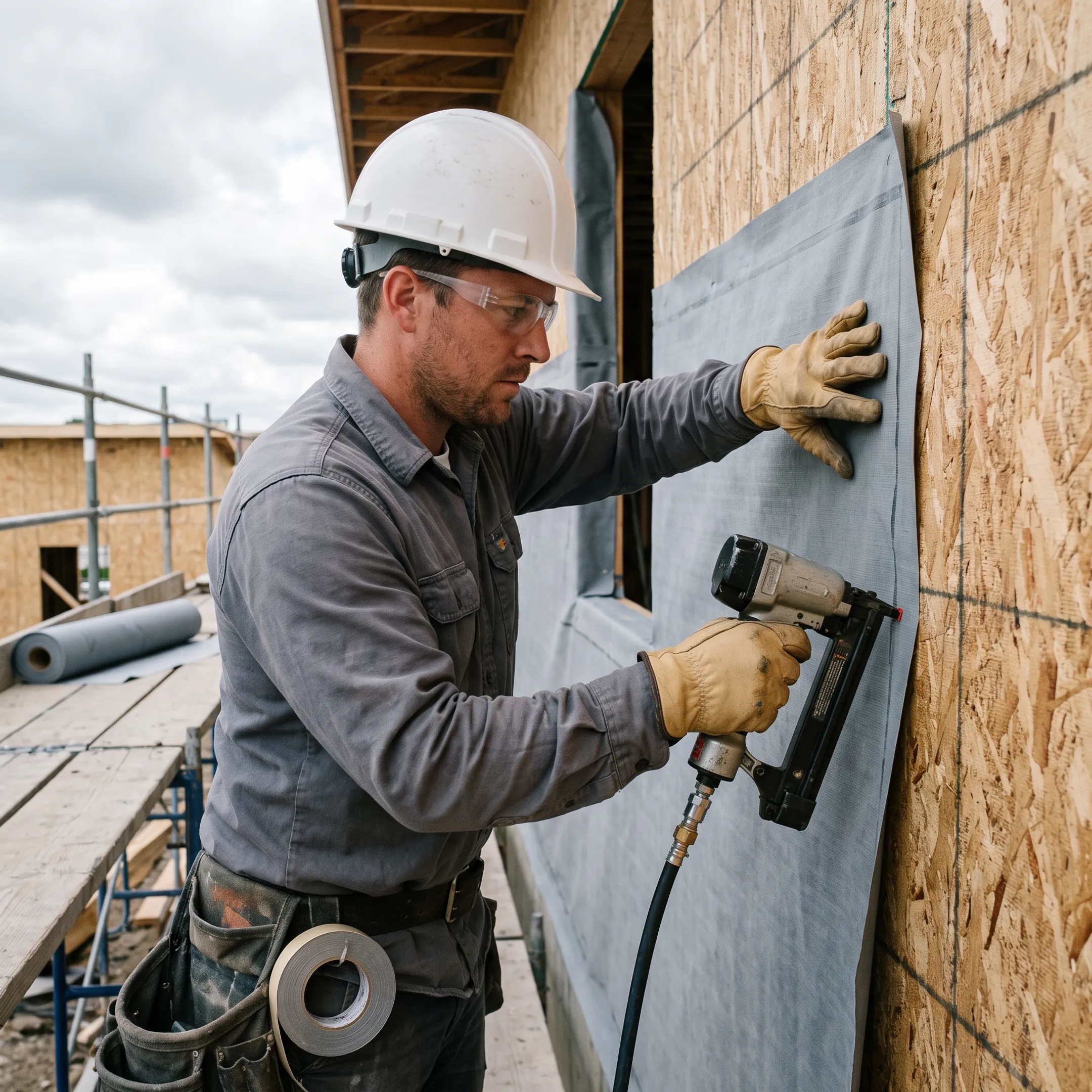 Weather barrier installation on a commercial building envelope