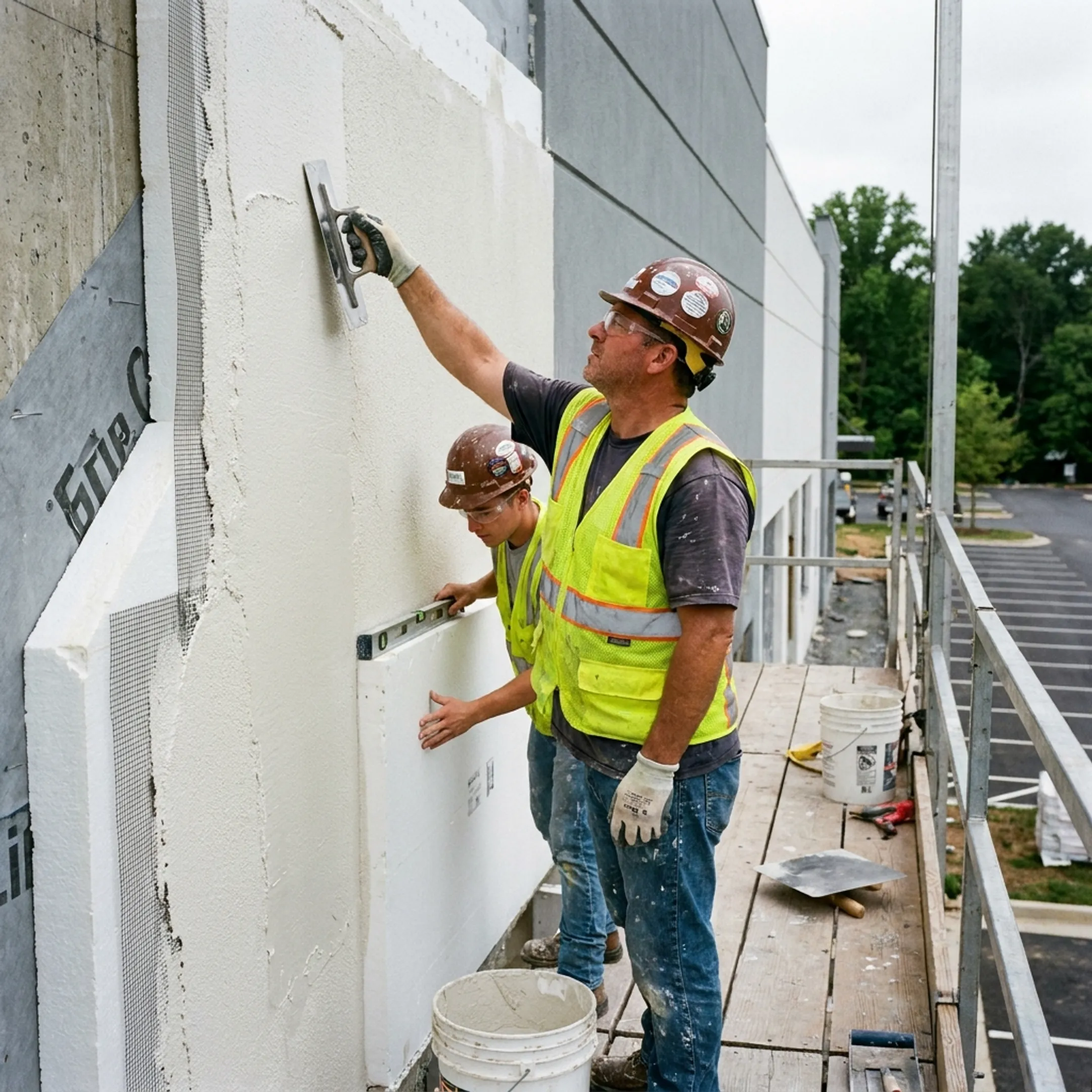 Commercial EIFS installation on a Virginia building exterior