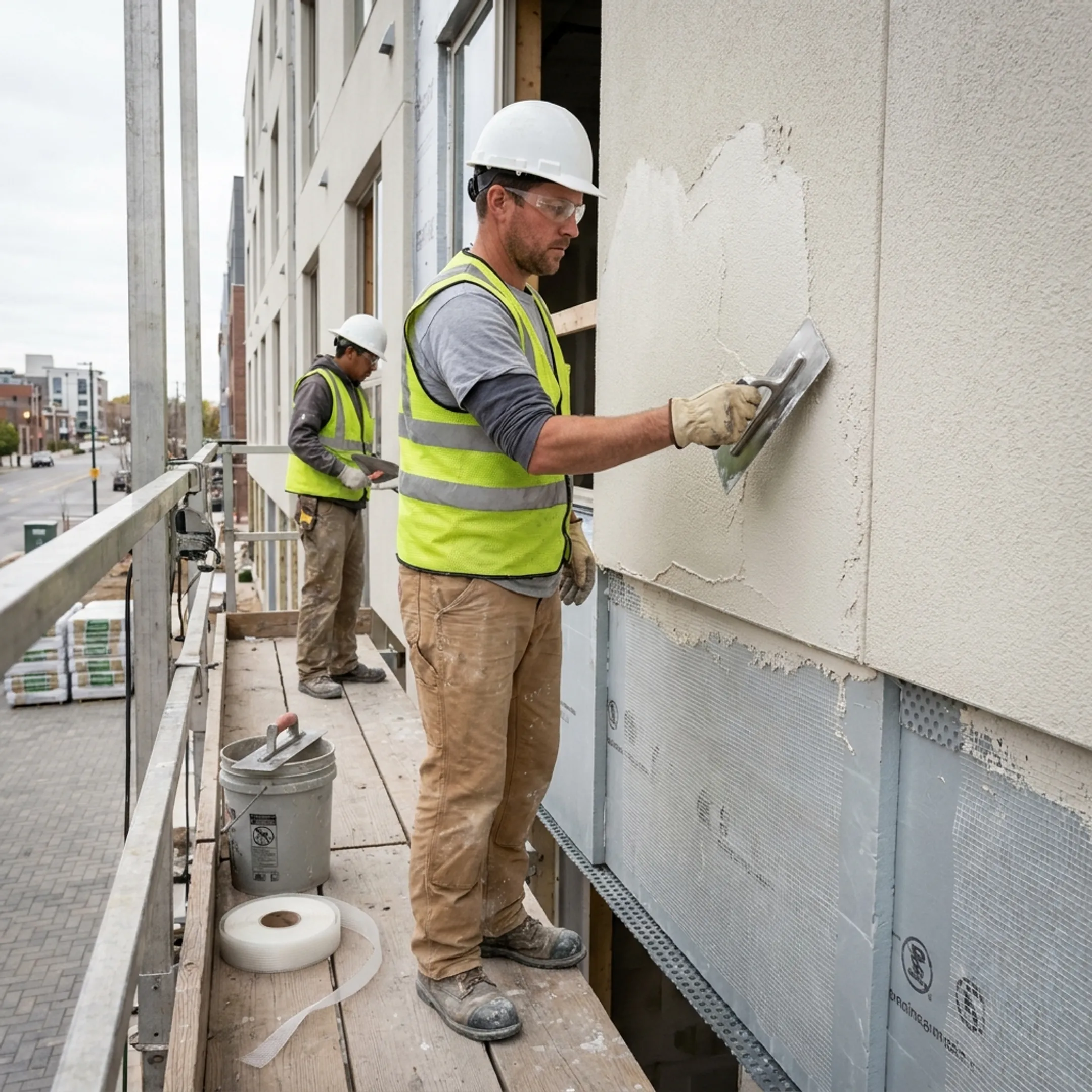 Commercial EIFS installation on a modern building in Richmond, Virginia
