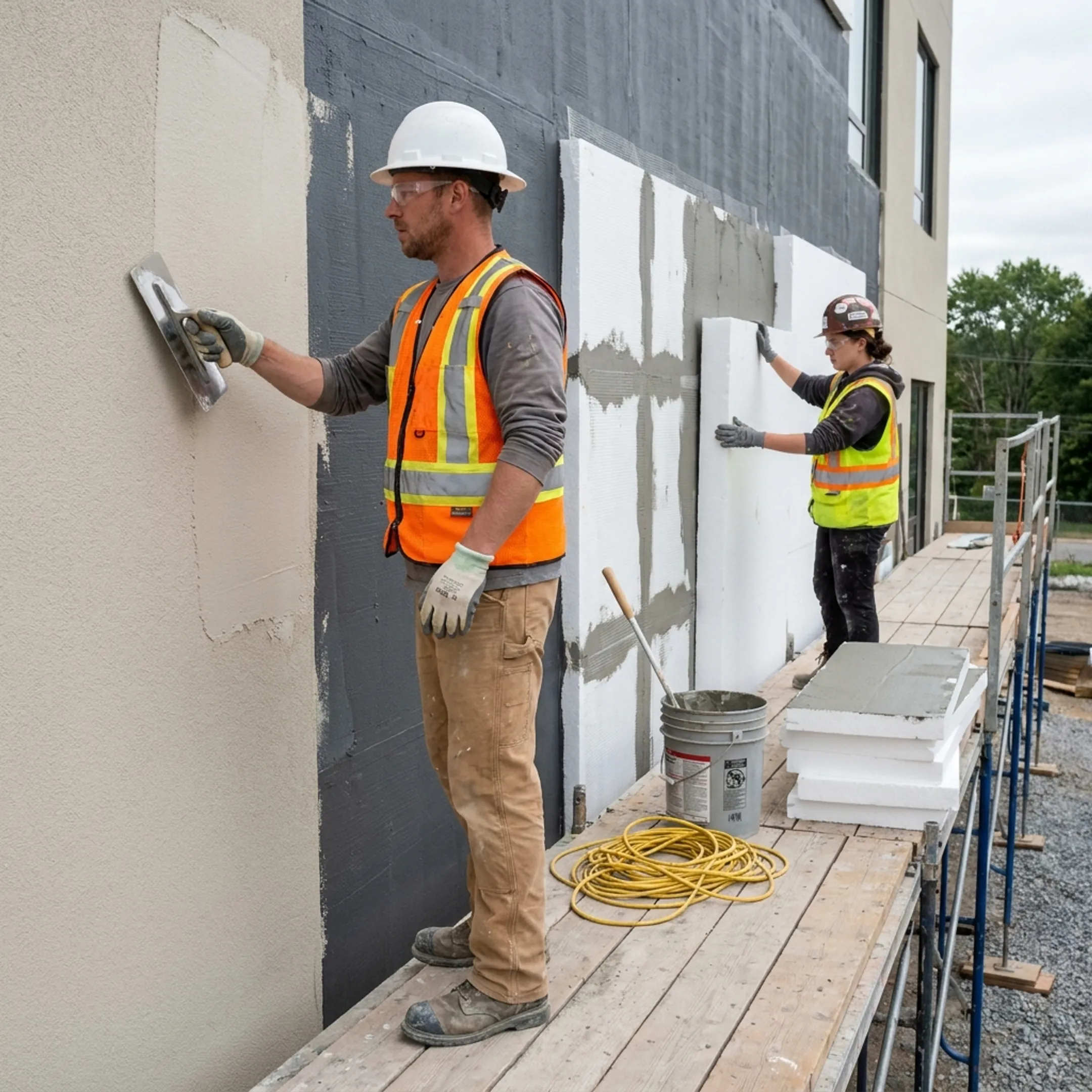 Commercial EIFS installation on a modern building in Norfolk, Virginia