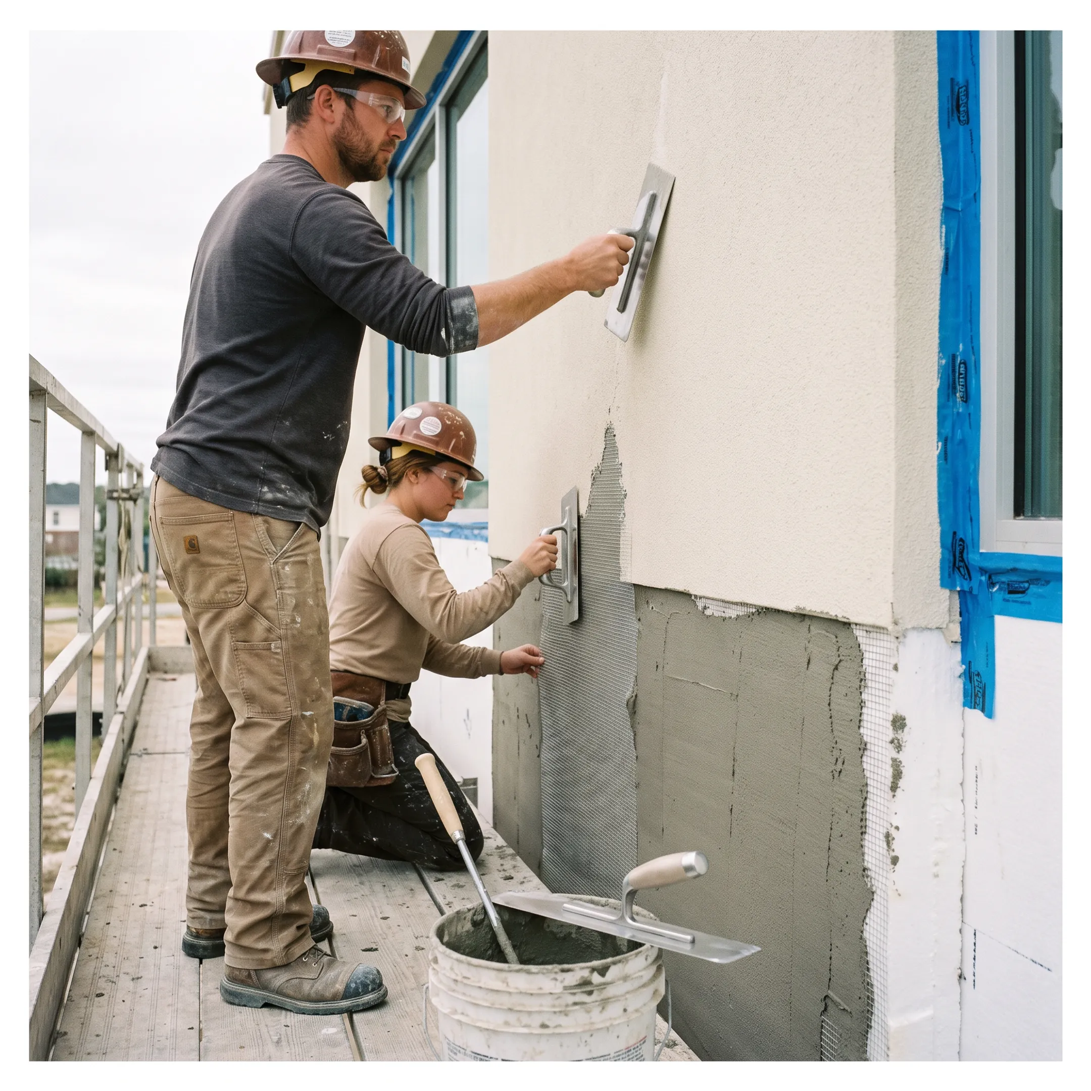 EIFS wall system installation on a commercial building