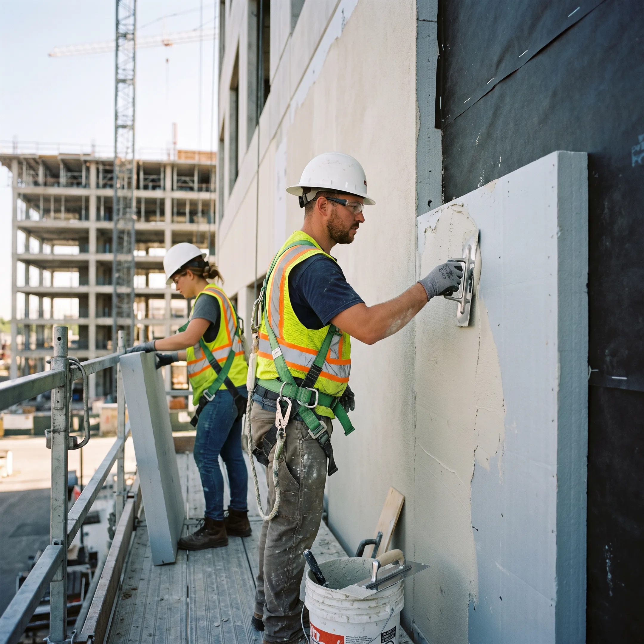 Commercial EIFS installation on a modern building exterior