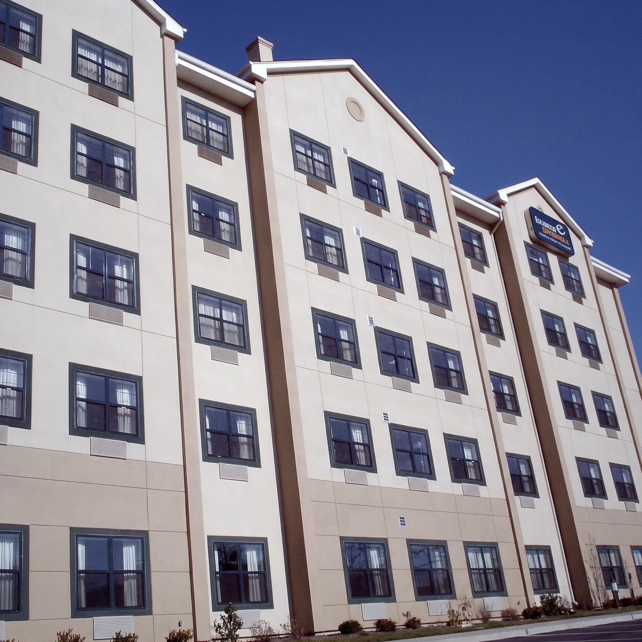 Finished stucco render facade on a commercial building