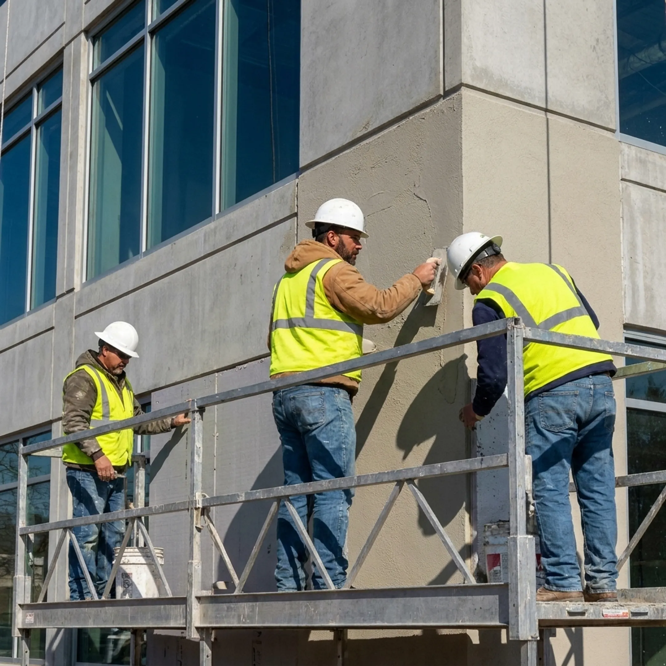 Commercial EIFS installation on a modern building in Loudoun County, Virginia