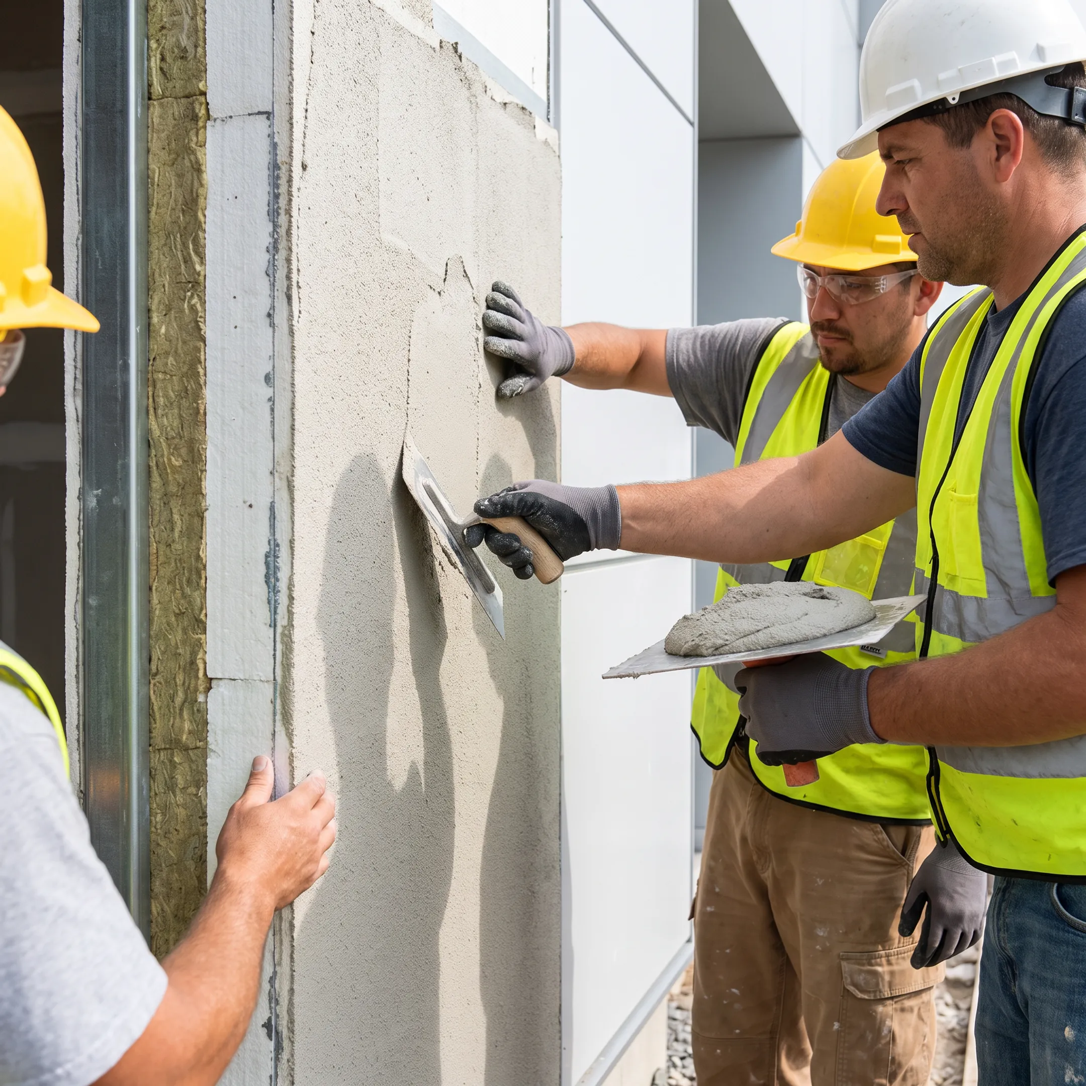 Commercial EIFS installation on a modern building exterior