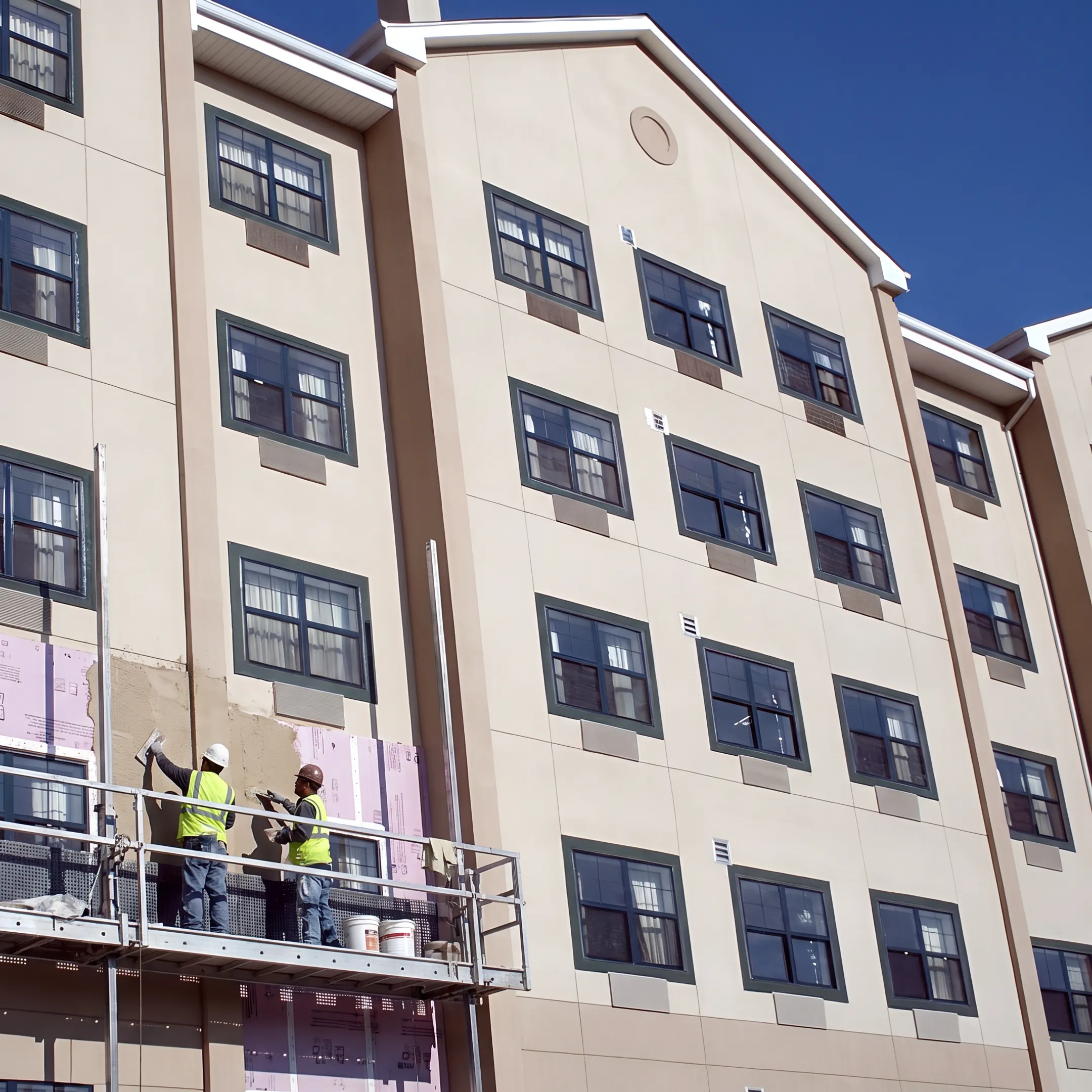 Commercial EIFS installation on a Delaware building exterior