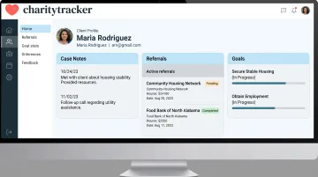 CharityTracker case management dashboard showing client notes and referrals