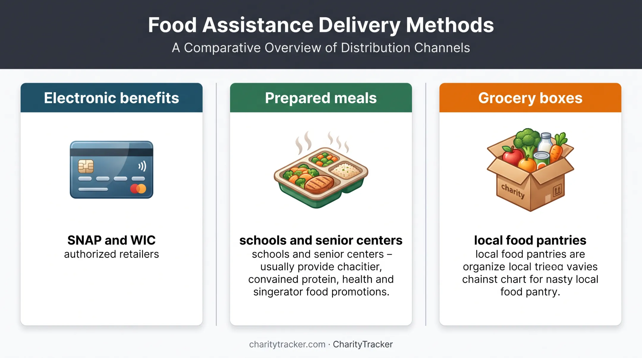 Three food assistance delivery methods and program examples