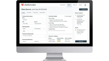 CharityTracker case management software dashboard interface for client records