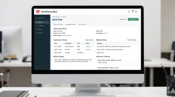 CharityTracker case management dashboard displaying client assistance history records