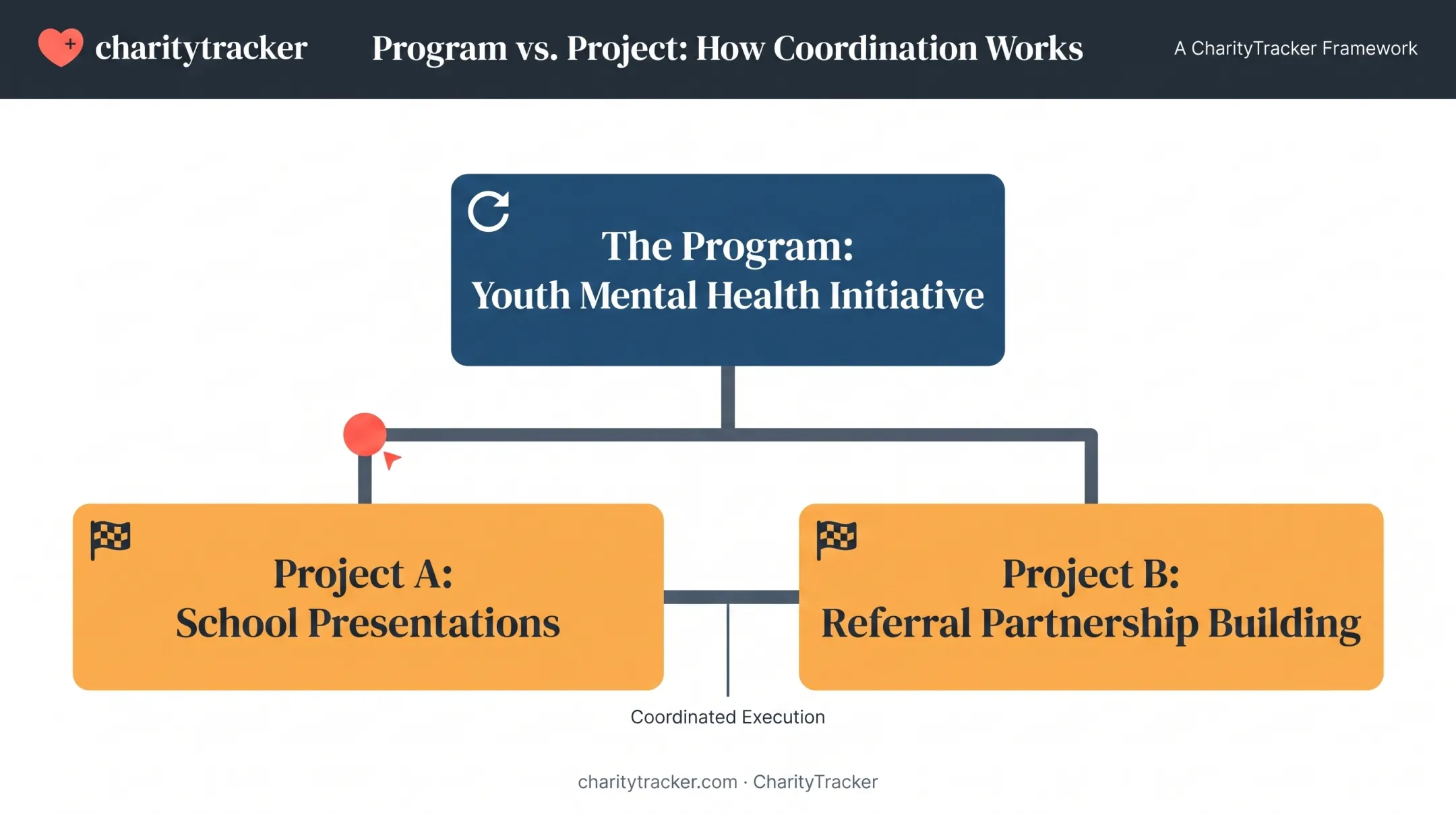 Program versus project structure diagram for youth mental health initiative