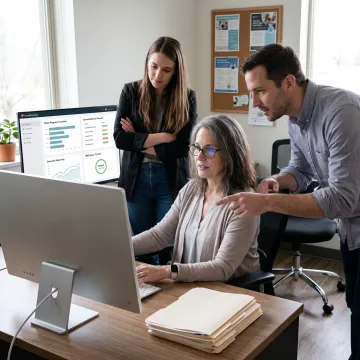 Team reviewing client outcome dashboard