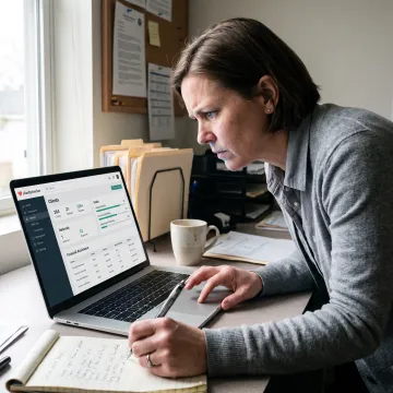 Caseworker using case management software