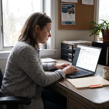Case manager documenting nonprofit program outcomes