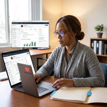 Caseworker using nonprofit case management software
