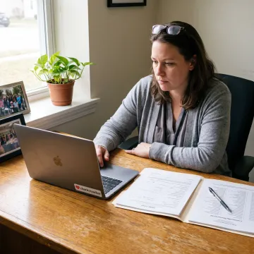 Caseworker reviewing housing assistance records