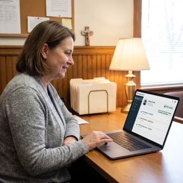 Church outreach volunteer using case management software